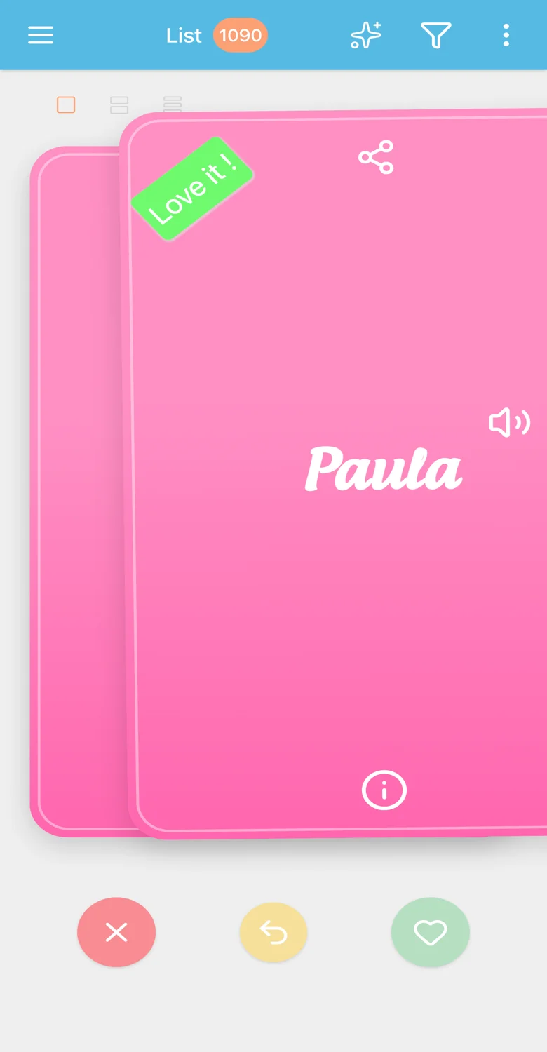 Scorrere le carte dei nomi nell'app Baby Name Together