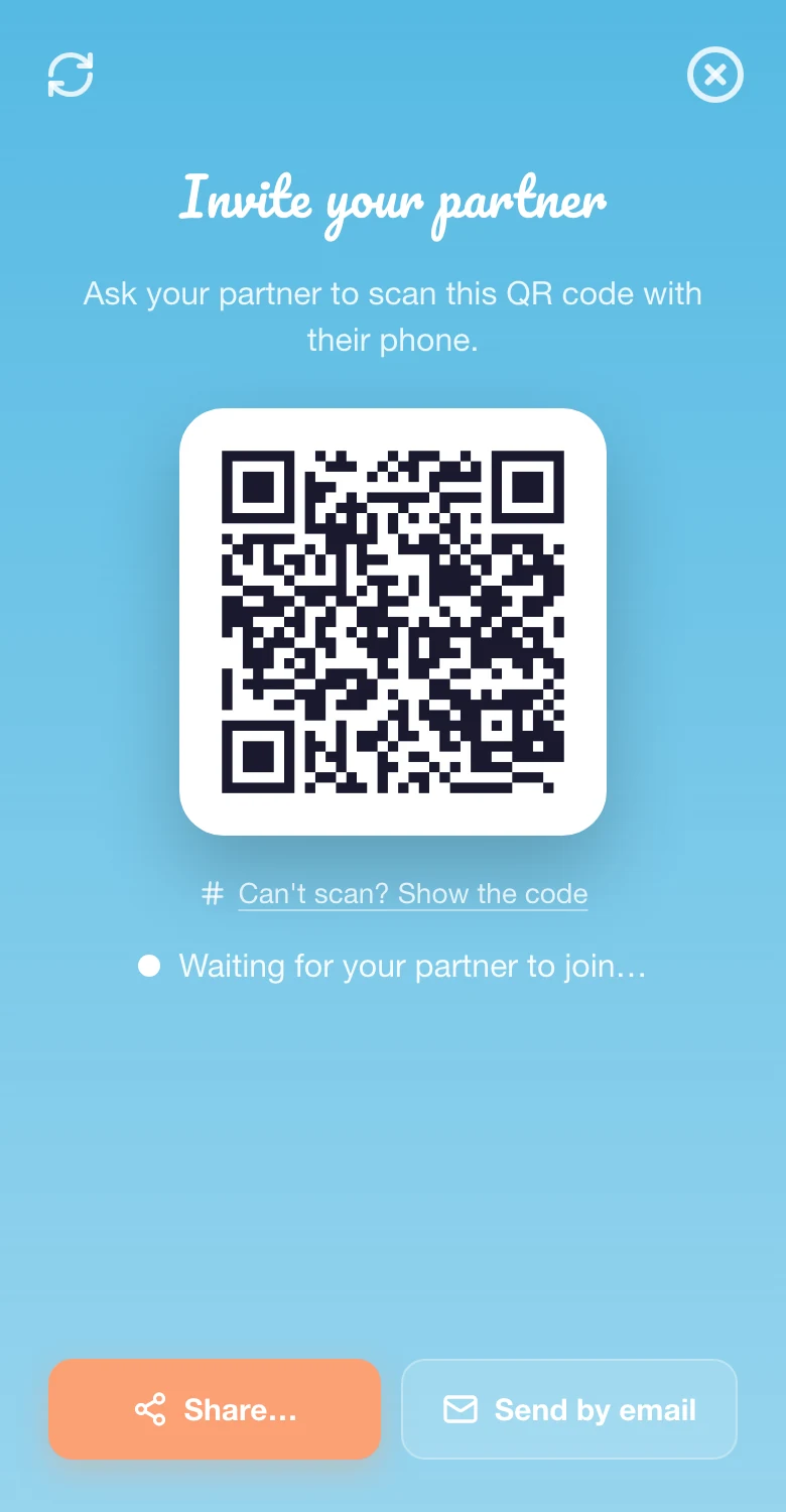 Codice QR di invito del partner nelle Impostazioni di Nome del Bambino in 2